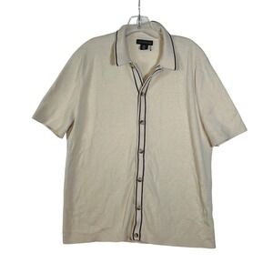 Art of Rhetoric Men's Medium Knit Button Polo Shirt Cream Retro Short Sleeve